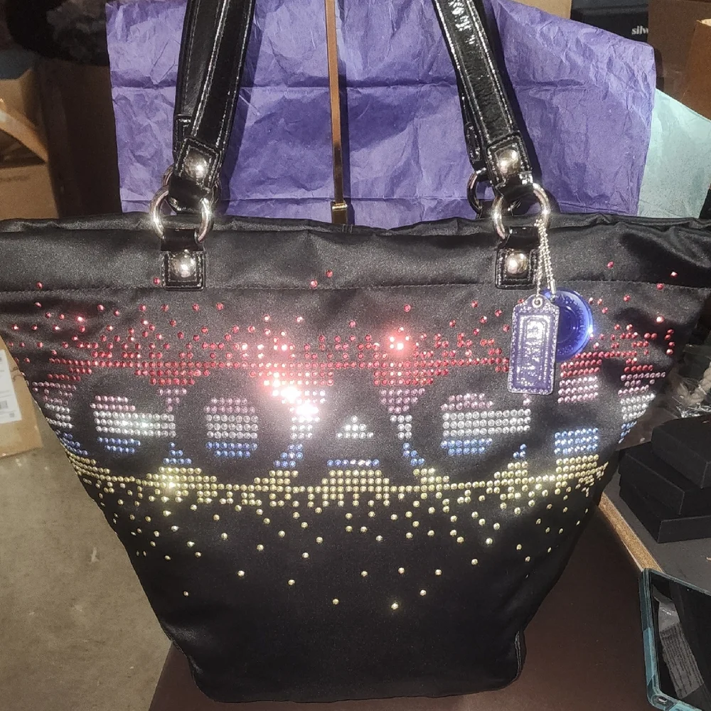 Coach Special Edition Holiday Tote Bag with Multicolor Shimmering Accents Euc - Picture 1 of 16